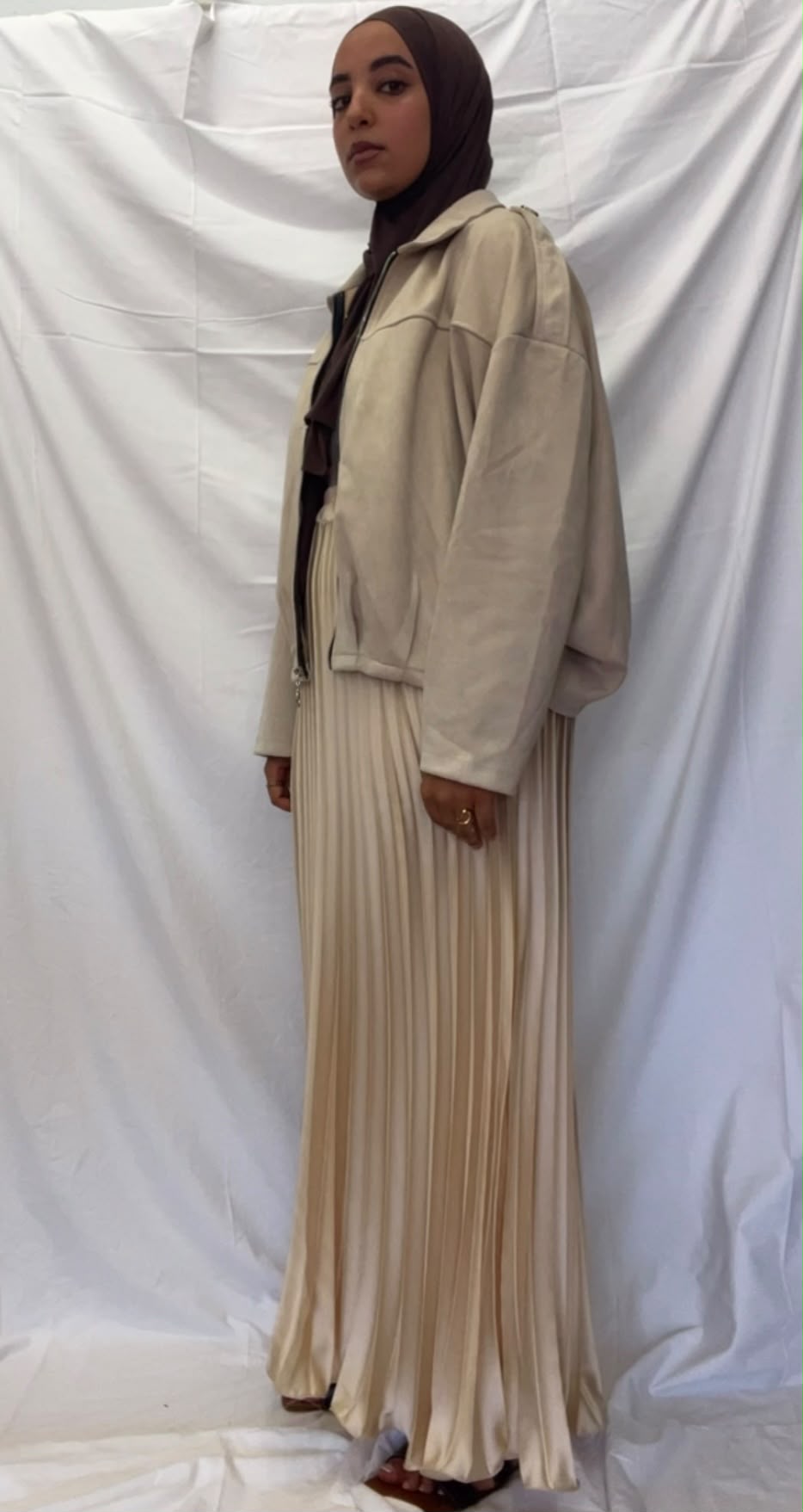 Cream Pleated Skirt